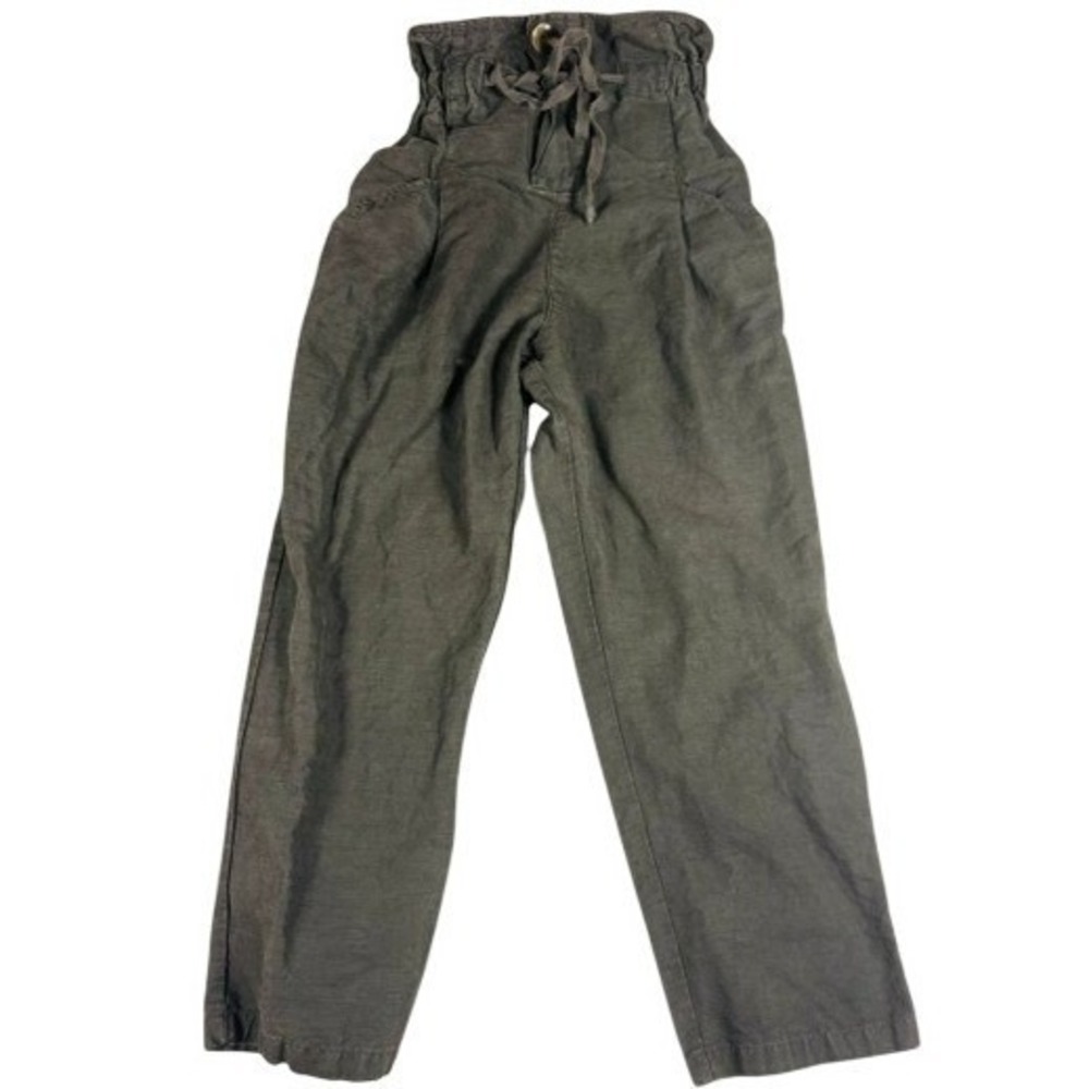 Zara Pants Women XS Olive Green Paperbag High Waist Tapered Relaxed Drawstring